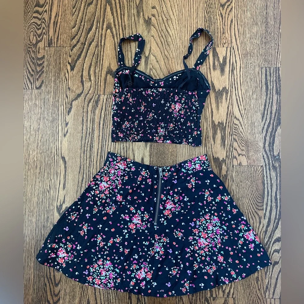 Bethany Mota floral crop top skater skirt set XS